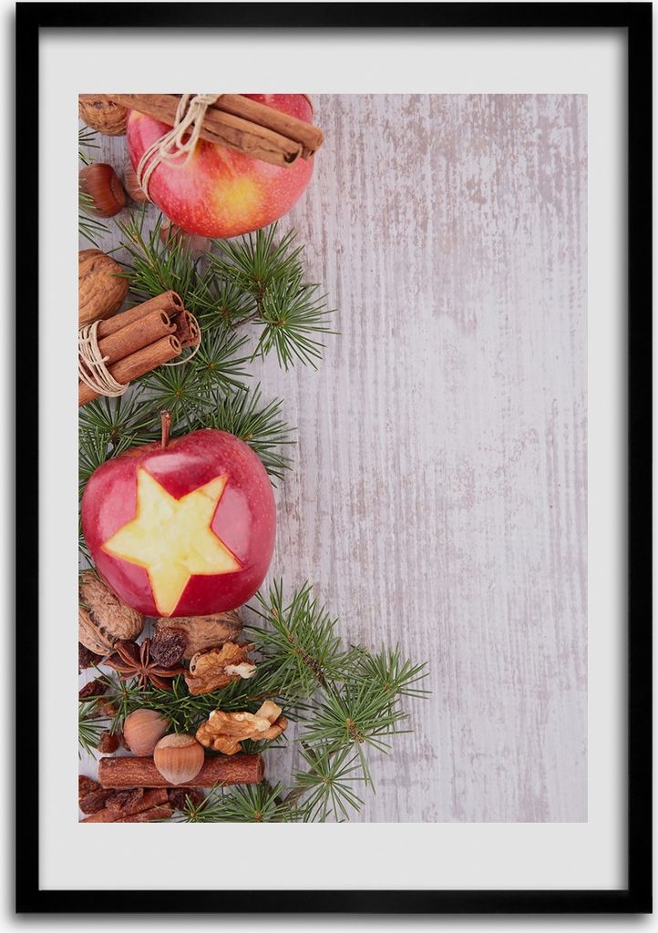 Bild - Bilderrahmen - 50 cm x 70 cm - MDF - Rahmen - Wandkunst Weihnachtsäpfel