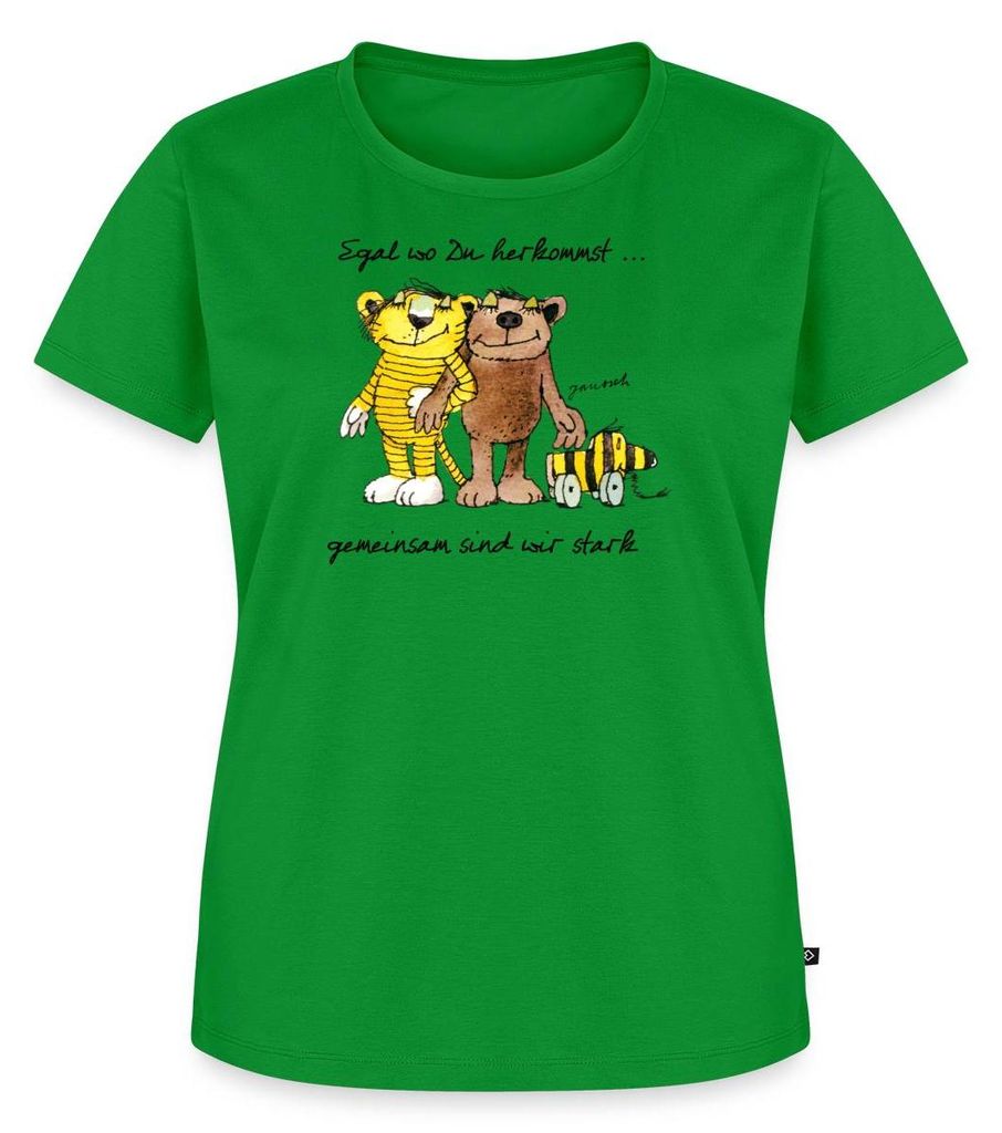 Spreadshirt Janosch Bär Tigerente Tiger Gemeinsam Stark Frauen Premium T-Shirt, M, Grün
