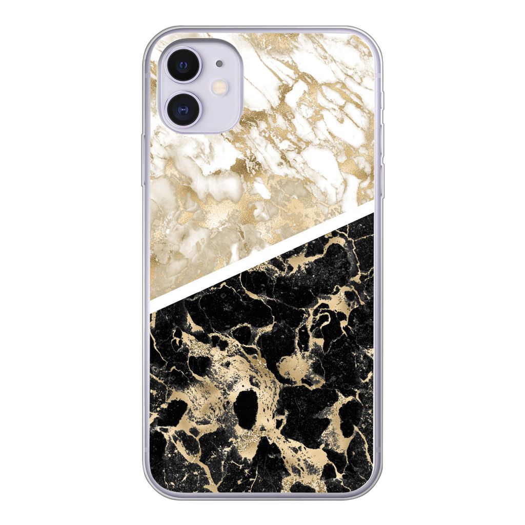 MuchoWow Handyhülle Schutzhülle Hülle für iPhone 11 Marmor - Schwarz und Gold - Schick Silikon Softcase Handy Hülle - Handytasche