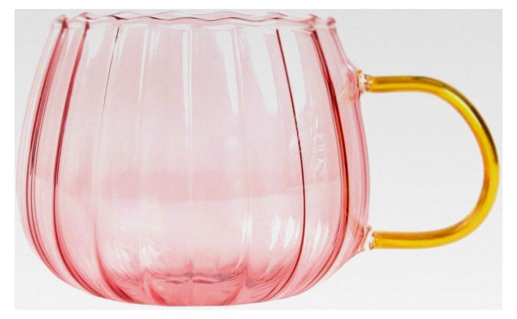 Glas 0,4 l mit goldfarbenem Griff, elegantes Design, rosa, nicht mikrowellengeeignet