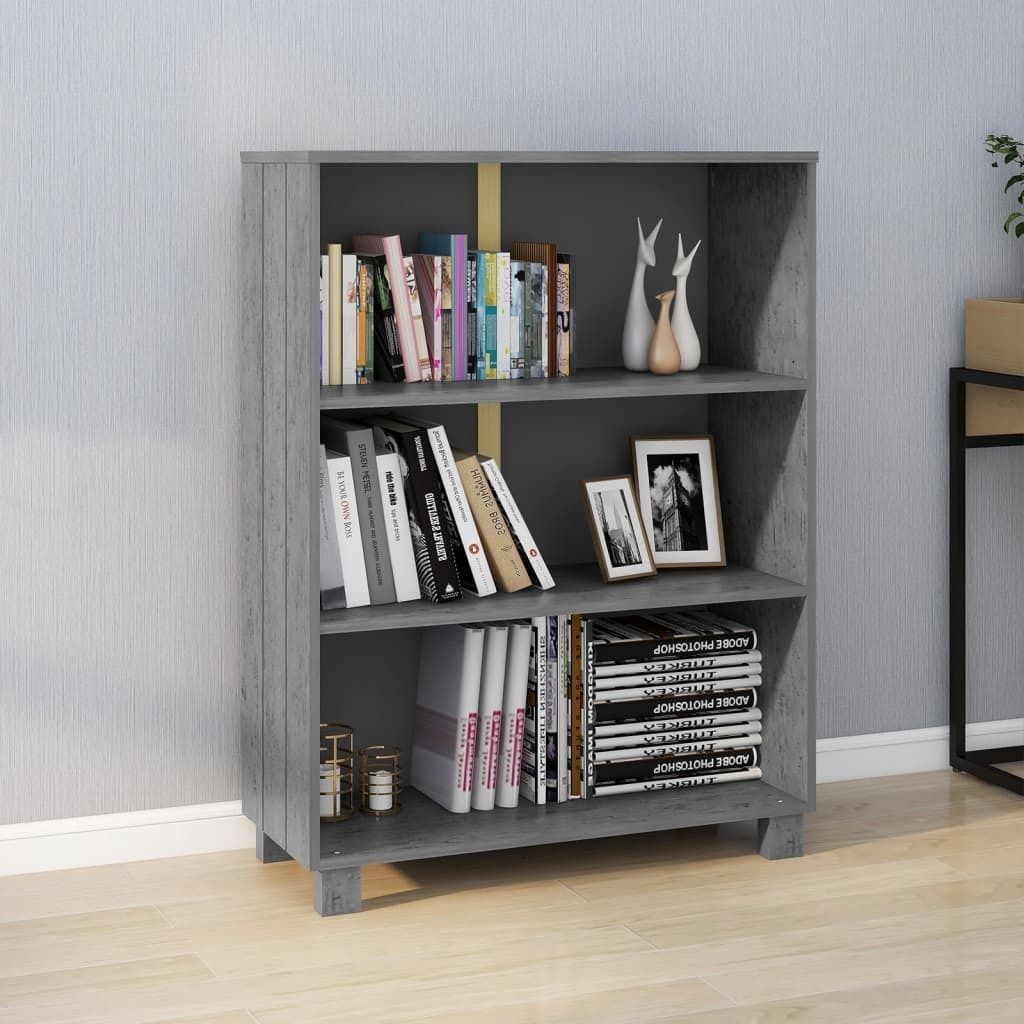 The Living Store Bücherschrank HAMAR Dunkelgrau 85x35x112 cm Massivholz Kiefer