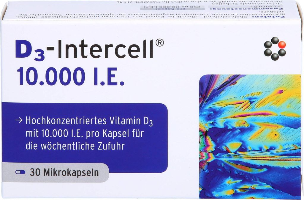 D3-Intercell 10000 I.E. Kapseln hochkonzentriertes Vitamin D3 für die wöchentliche Zufuhr, 30 St. Kapseln
