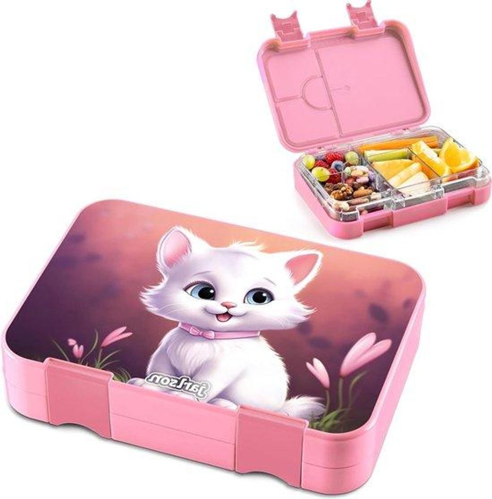 Leckfester Schultaschenwecker mit Katerdesign - Perfekt für Kindergarten und Schulzeit - Gesundes Brotboxen-Set für Jungs und Mädchen