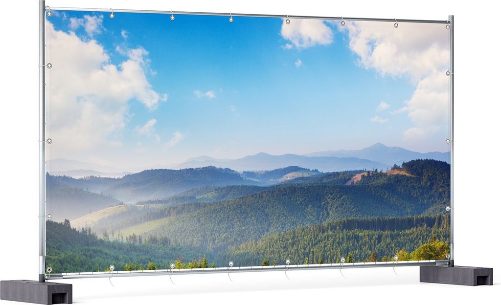 Wallario XXL Outdoor-Poster für Garten oder Balkon, Motiv Berglandschaft im Gebirge unter blauem Himmel, in ca. 340 x 173 cm