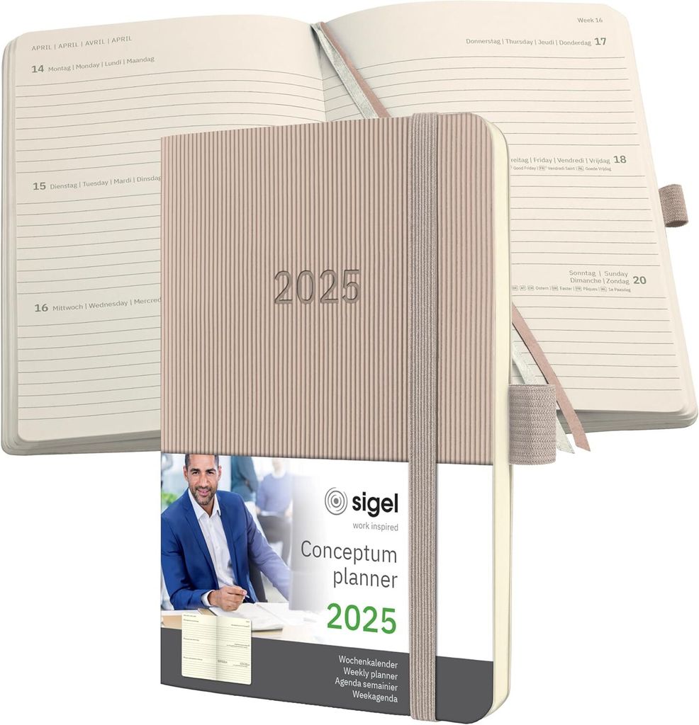 SIGEL C2531 Wochenkalender Conceptum 2025 - ca. A6 - taupe - Softcover - 2 Seiten = 1 Woche - 176 S. - PEFC-