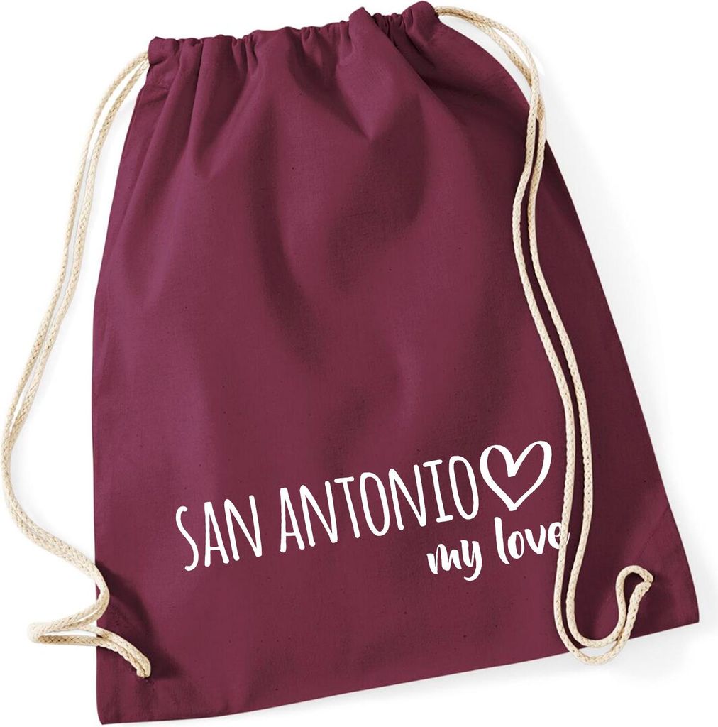 Huuraa Turnbeutel San Antonio my love 12 Liter Burgundy Baumwolle Rucksack Geschenkidee