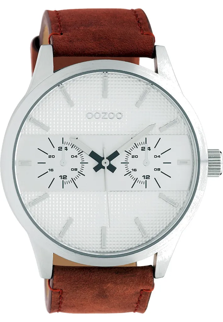 Montre Homme Oozoo C10535 Argent Bracelet Cuir Cognac Ultra Confort