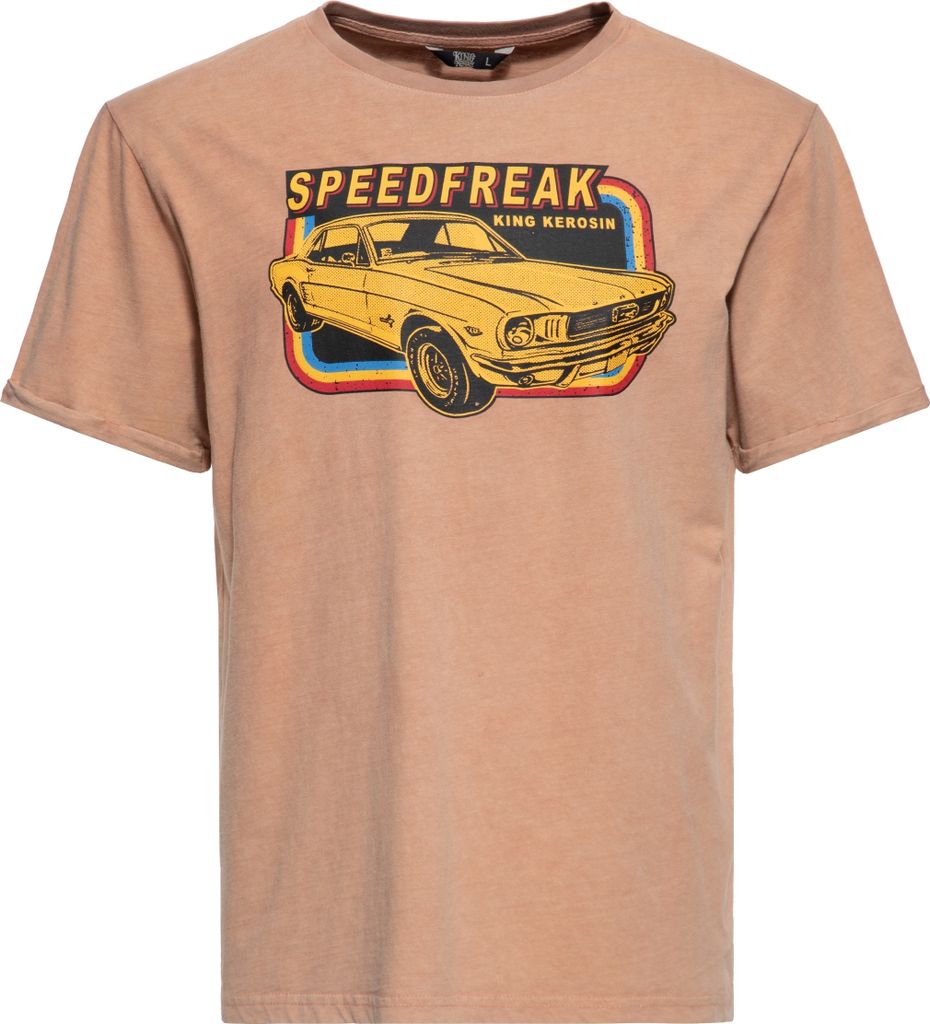 KING KEROSIN Print T-Shirt Acid-Washed Speedfreak Latte Macchiato 5Xl