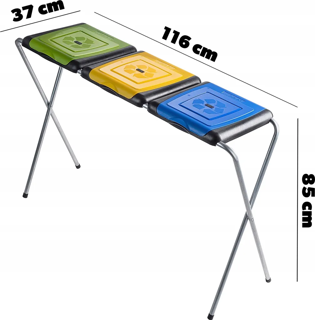 KADAX Support Tri Sélectif Amal à 3 Compartiments Vert Bleu Jaune
