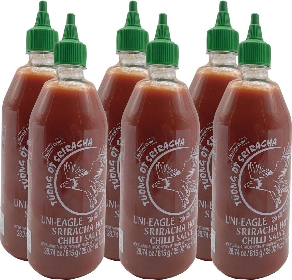 Thailändische Chili-Hot-Sauce SRIRACHA - aus feurigen Chili und würzigem Knoblauch, Thai Hot Sauce von UNI-EAGLE 6x 815g
