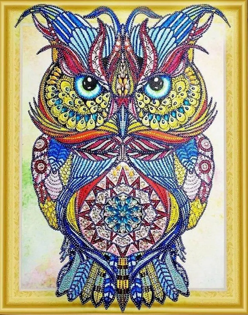 Broderie diamant hibou cœur 47x57 cm | Kit canevas complet adulte CH01
