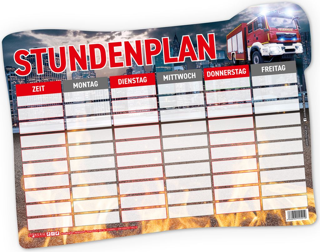 itenga Stundenplan magnetisch Motiv Feuerwehr 31 x 22,5cm Produktbild 
