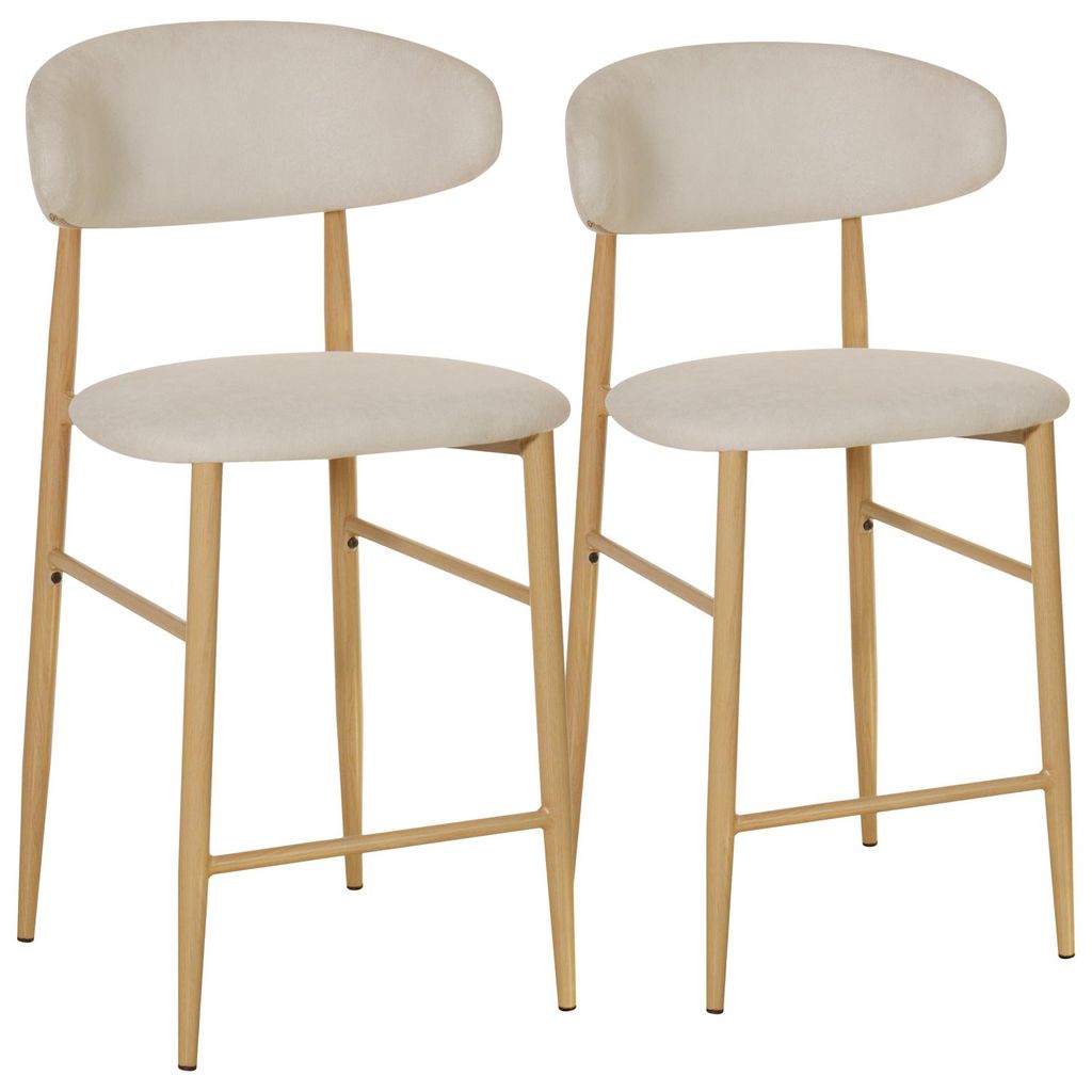 Set aus 2 Barhockern in Beige und Metall mit hellem Produktbild 