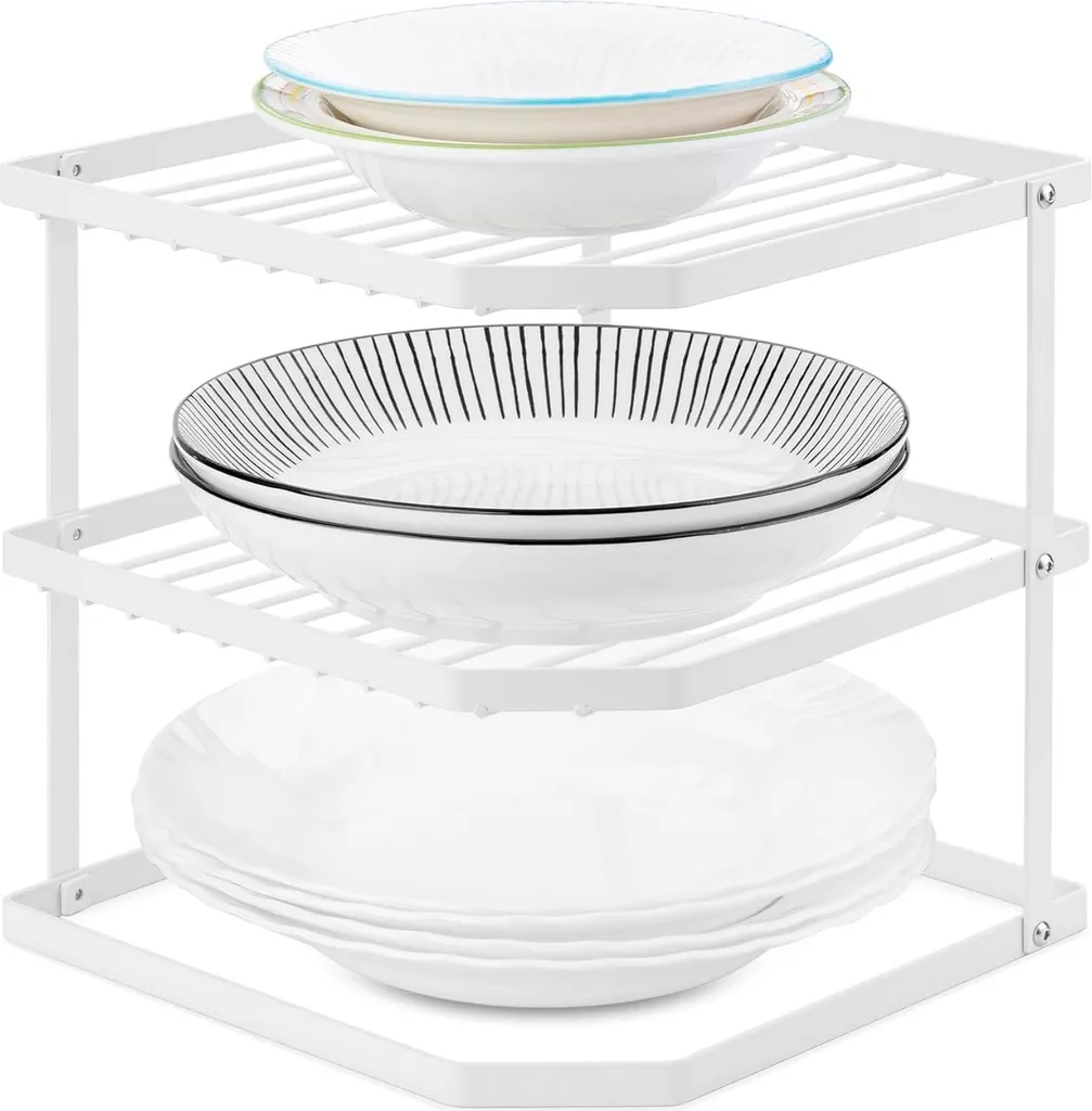 Gagnez de la place avec cette étagère d'angle de cuisine blanche 3 niveaux