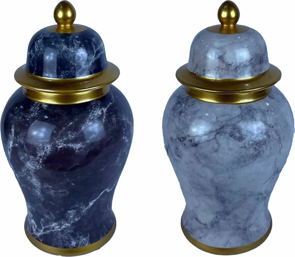 Vase DKD Home Decor Porcelaine Bleu Or Effet Marbre 44 cm (2 Pièces)