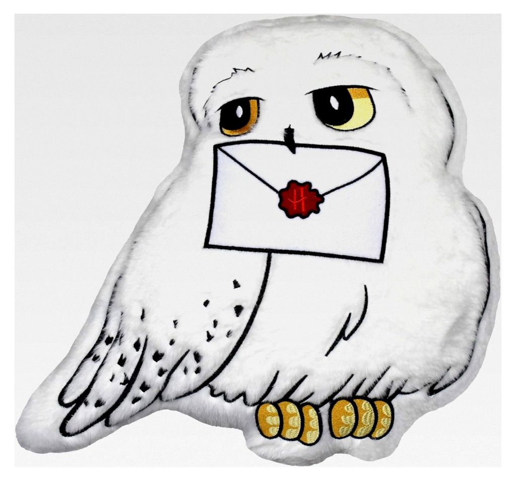 Harry Potter Kissen - Hedwig mit Brief Plüsch Eule Dekokissen Zierkissen Kopfkissen Sitzkissen Weiß 40 x 40 cm