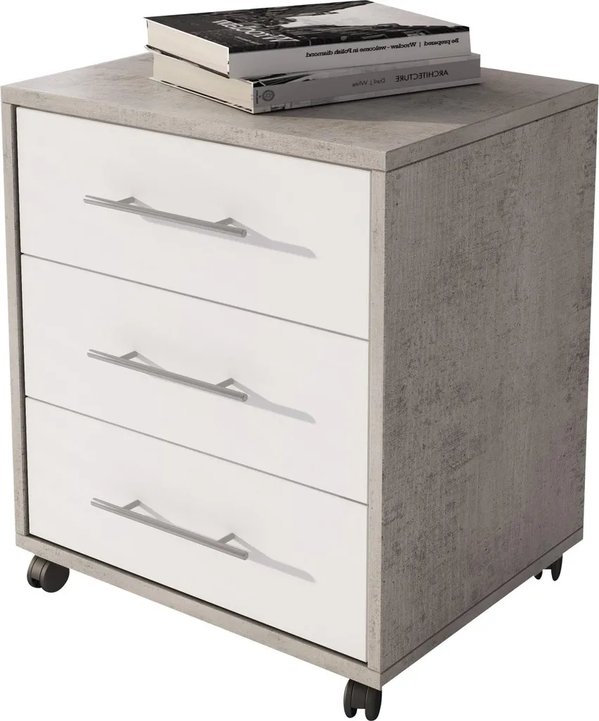Dmora Cassettiera Pisano 43x40x57h cm Grigio Cemento, 3 Cassetti Apertura Scorrevole