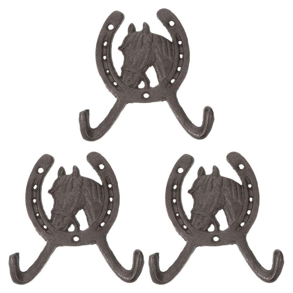 3-teiliges Set Wandhaken in Pferdekopfform, Westernhaken, hufeisenförmige Wandhaken, doppelte Westernhaken