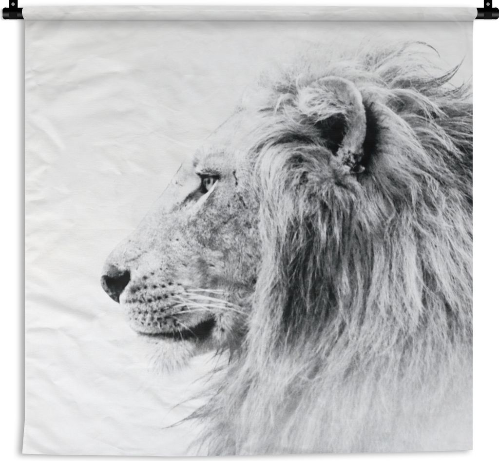 MuchoWow Wandteppich Wandbehang Löwe - Schwarz - Weiß - Tiere 150x150 cm Tapisserie Dekoration Wandtuch - Wohnaccessoires - Modernes