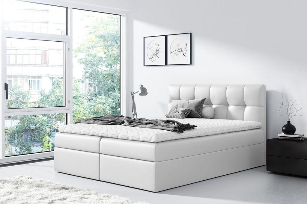 Polsterbett REX – 140x200, Weiß + GRATIS Topper