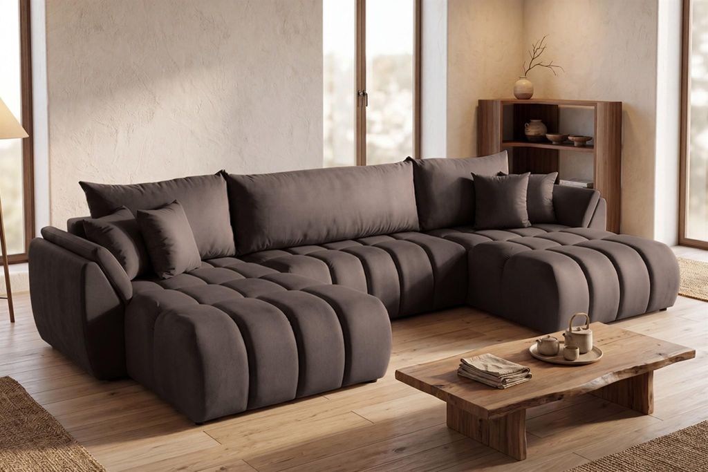 Wohnlandschaft mit Schlaffunktion COLLIN Sofa in Stoff Monolith Braun