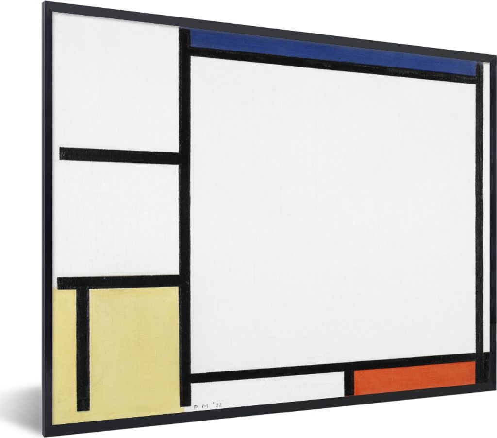 MuchoWow MuchoWow Gerahmtes Poster Komposition mit Blau, Gelb, Schwarz und Rot - Piet Mondrian 80x60 cm - Poster mit zchwarzem Bilderrahmen - S...