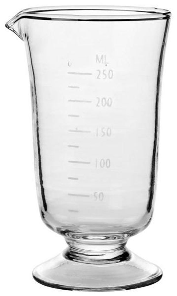 Handgefertigter Glas-Messbecher mit Ausgießer und Glasfuß, Produktbild 