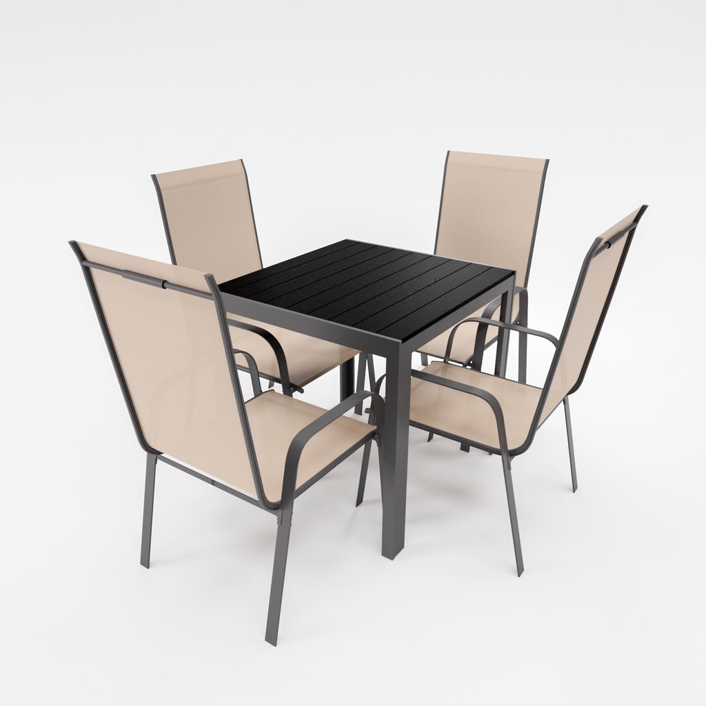 Gartenmöbel Set Alu Tisch 5-tlg. 4x Stapelsessel Essgruppe Gartenset beige Sitzgruppe