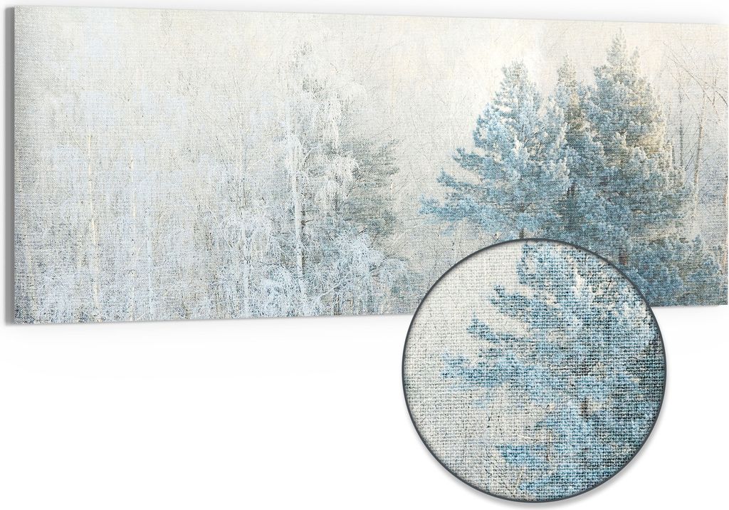 DEQORI Hybrid Leinwand Bild 150x60 cm 'Frostige Stille' Wandbild Glas flach modern