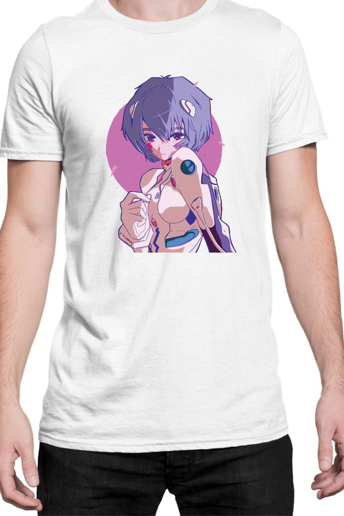 Herren T-Shirt Manga Japan Anime Comics Animation Neon Anime Genesis Manga Evangelion Rei Ayanami 05, Man XL / Weiß