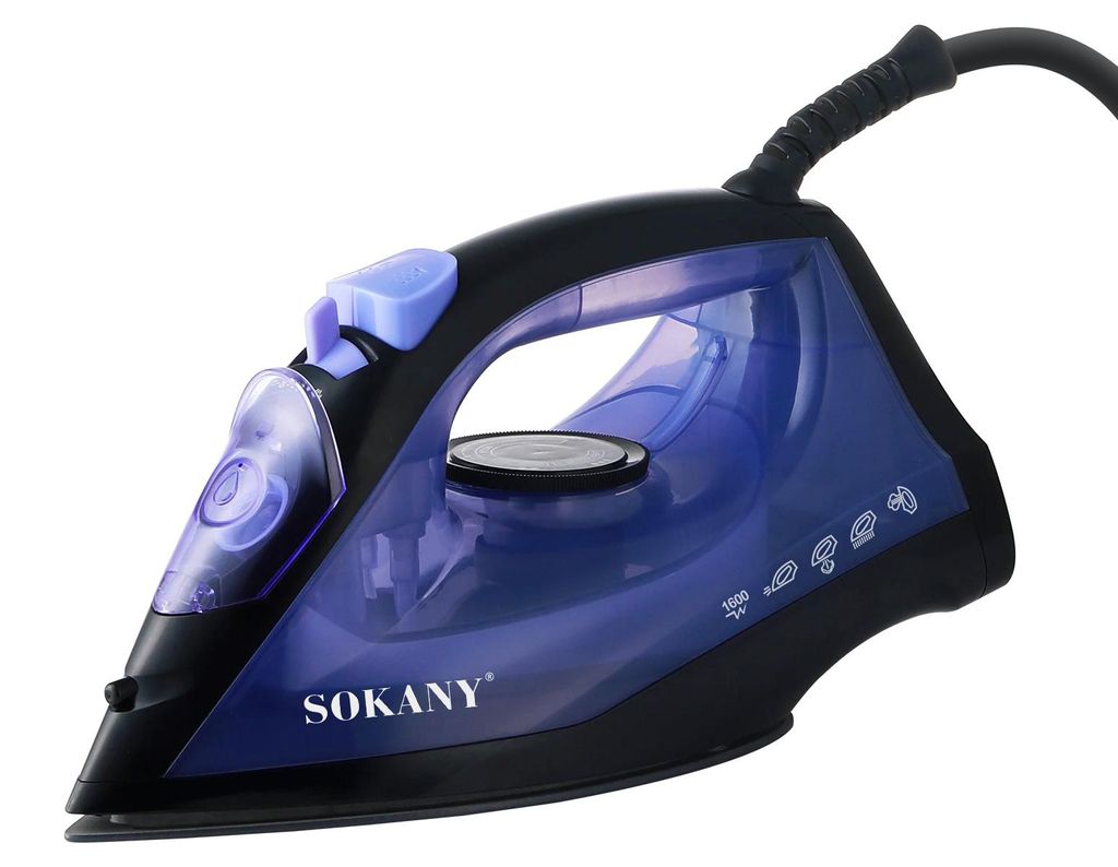 Sokany, Dampfbügeleisen 1600W mit Keramiksohle und 190ml Tank, Schwarz / Blau