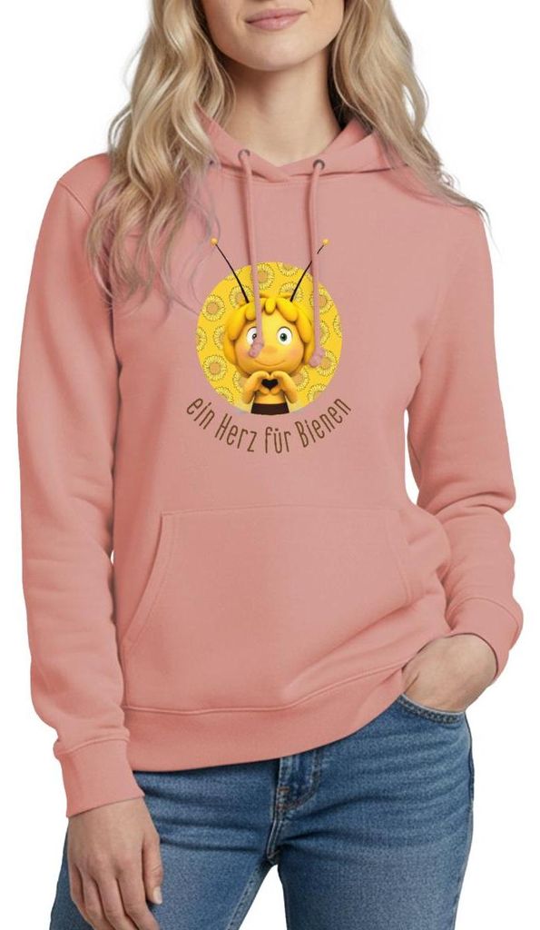 Spreadshirt Biene Maja Ein Herz Für Bienen Damen Hoodie, XL, Altrosa