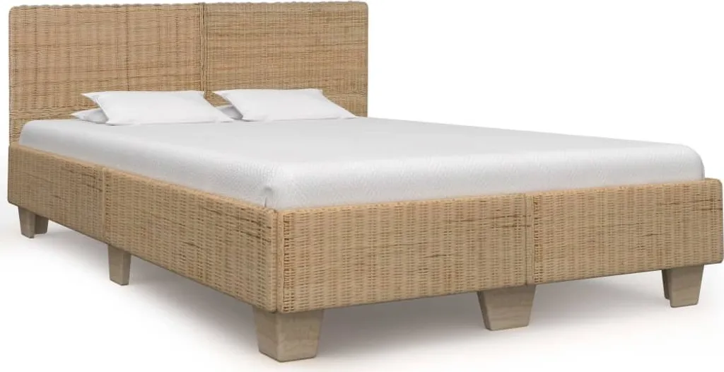 Lit en rotin naturel 160x200 cm, cadre de lit pour chambre bohème chic