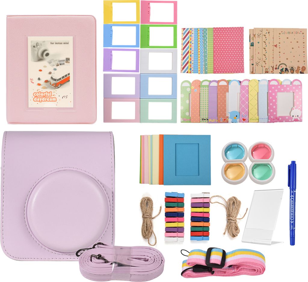 Sofortbildkamera-Zubehoerpaket als Ersatz fuer Fujifilm instax mini 12 mit Kameratasche/Kameragurt/Fotoalbum/Fotoclips/Bilderrahmen/Aufklebern/Stif...