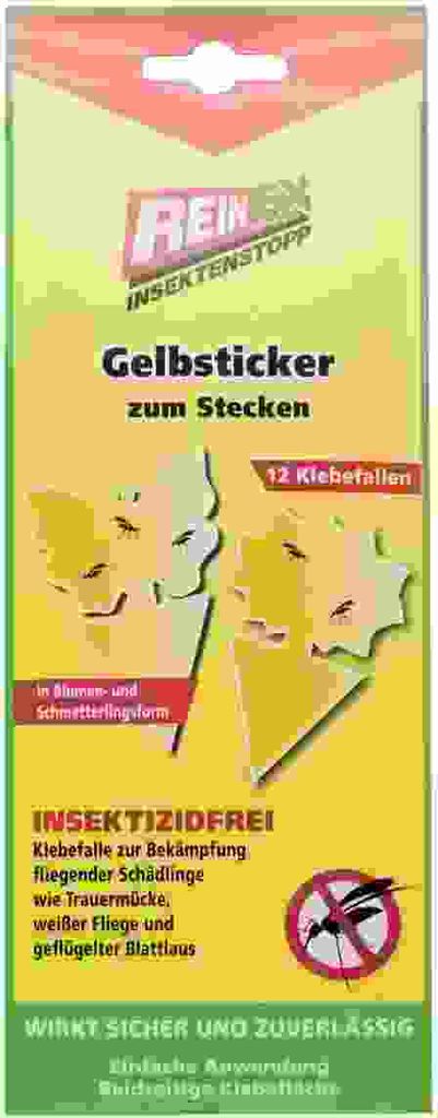 Gelbsticker Klebefalle zum Stecken 12er, Blumen- u Schmetterlingsform