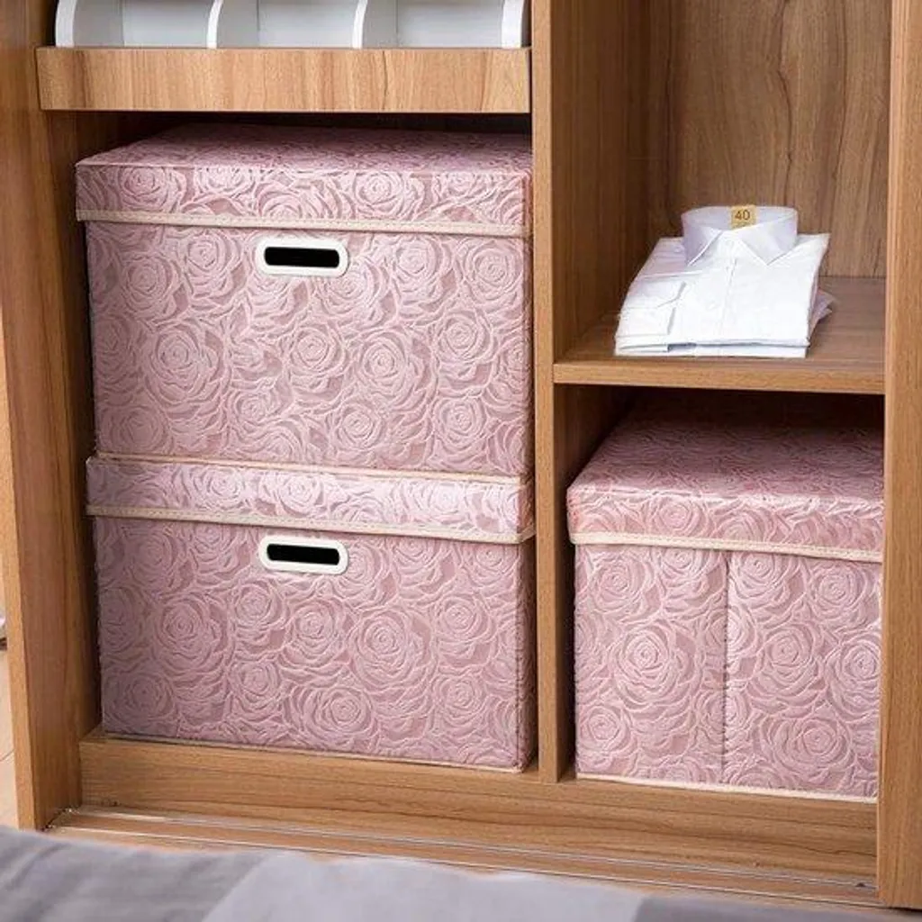Bac de rangement cubique en tissu pliable avec couvercle pour chambre