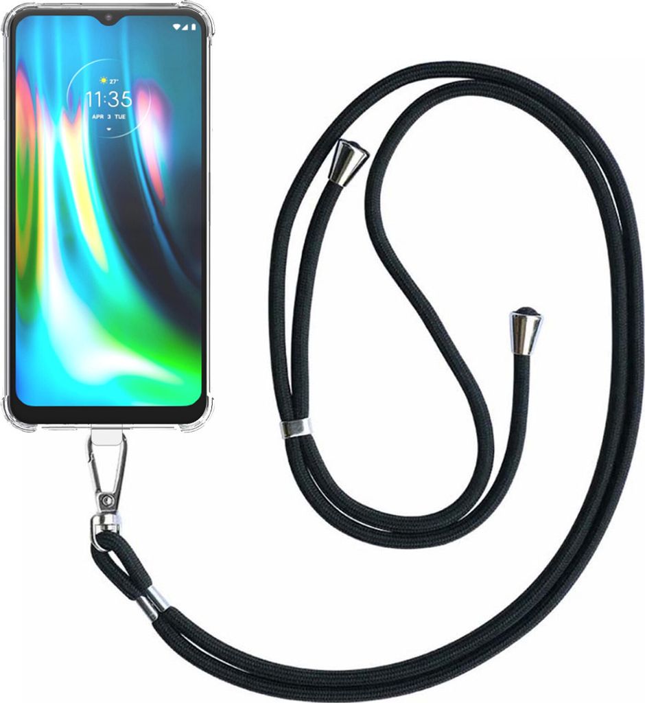 Handytasche passend für Motorola Moto G9 Play Transparent ShockProof mit abnehmbarem Universal Lanyard - Cover Case Silikon ShockProof mit Lanyard...