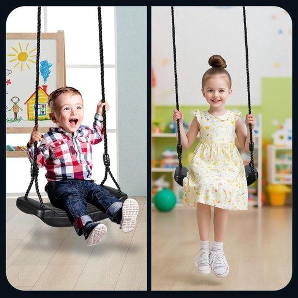 Famanu Kinderschaukel höhenverstellbar mit Sicherheitskarabiner und Aufhängeriemen - für Garten und Innenräume