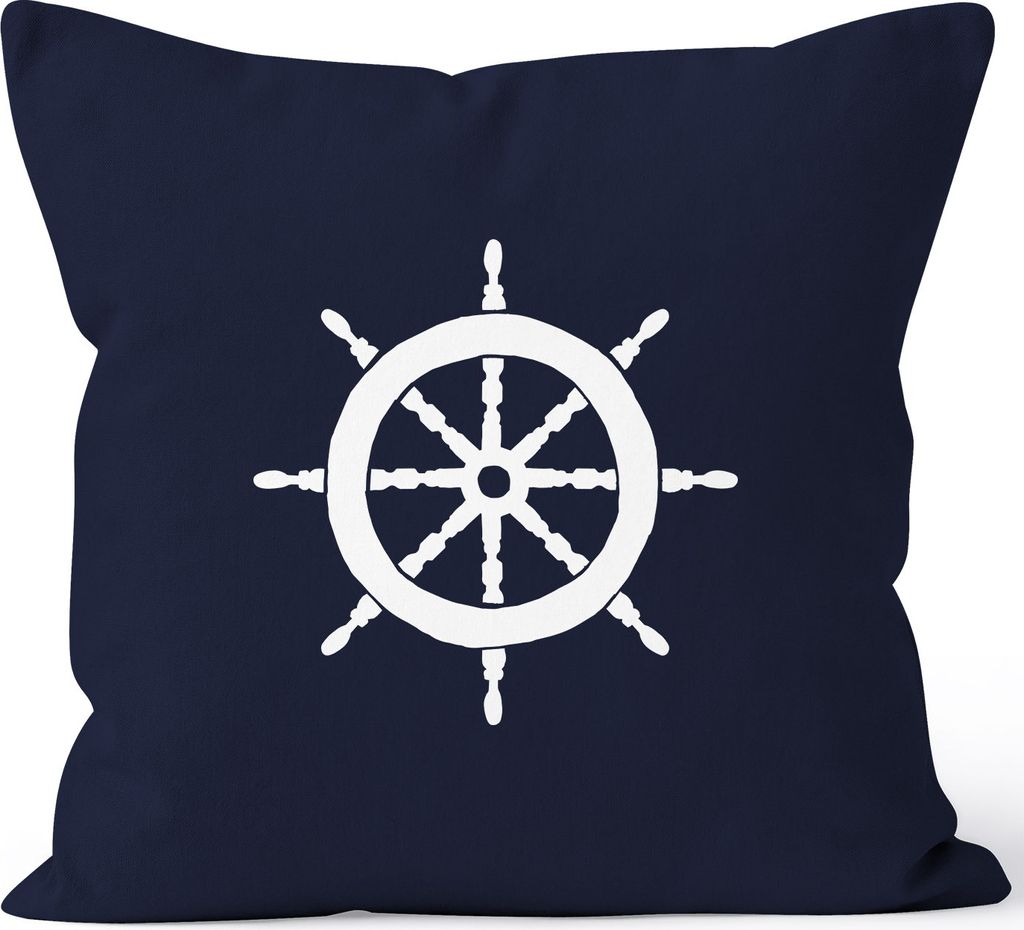 Kissenbezug Kissen-Hülle Deko-Kissen 40x40 Steuerrad Segeln Baumwolle MoonWorks navy 40cm x 40cm
