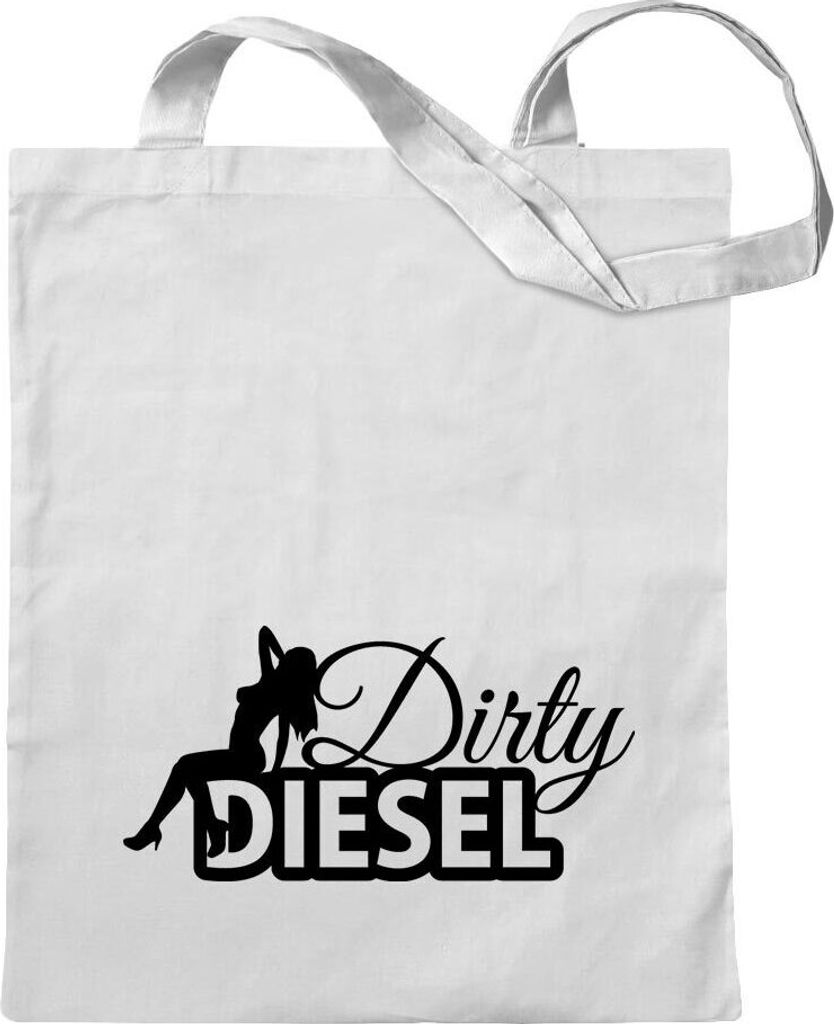 Kiwistar - Baumwolltasche - weiss - Dirty Diesel Design 2 dreckiger - Tragetasche Stoffbeutel Umhängetasche langer Henkel