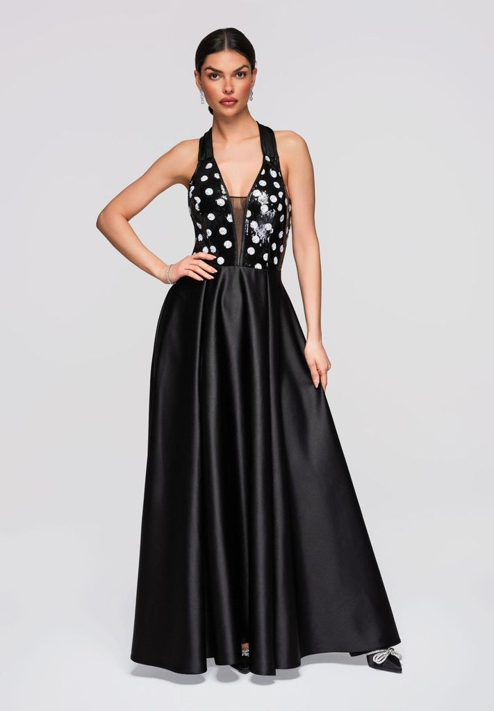Maxi-Abendkleid mit ausgestelltem A-Linien-Rock schwarz