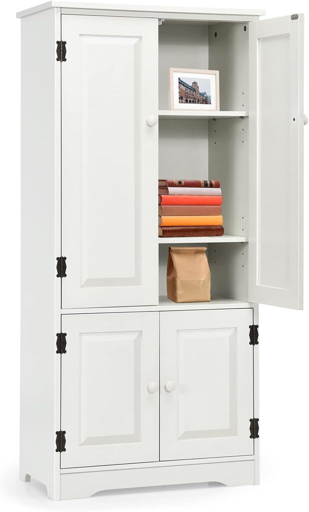 KOMFOTTEU Hochschrank aus Holz, vertikaler Stehschrank mit verstellbaren Regalen, Sideboard mit Kippschutz, Möbel für Schlafzimmer, Badezimmer, W...