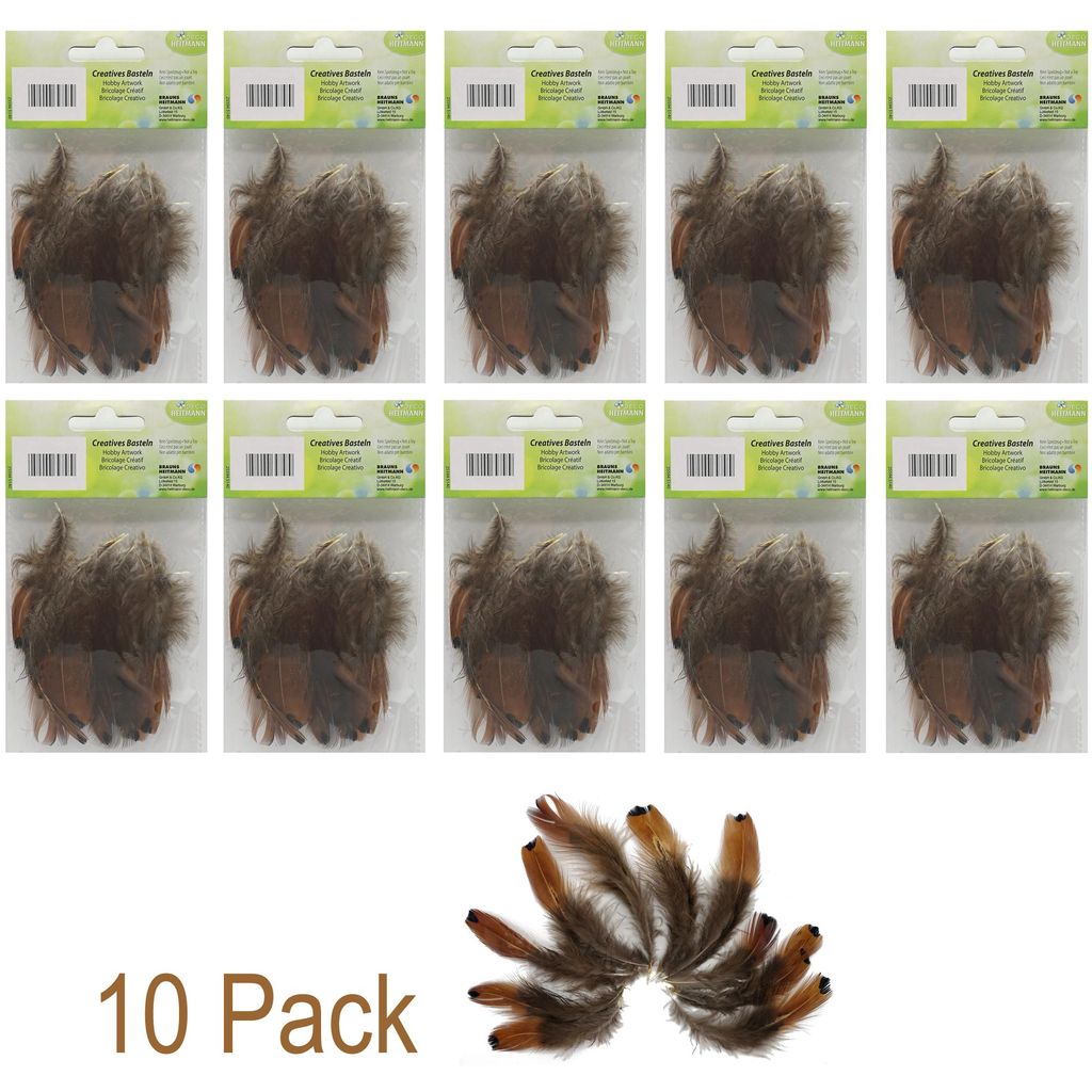 10-Pack Federn zum Basteln und Schmücken (5-10cm) / Braun mit schwarzen Spitzen