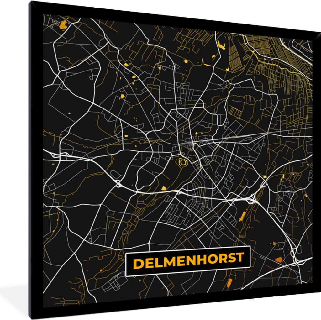 MuchoWow Gerahmtes Poster Gold - Deutschland - Karte - Stadtplan - Delmenhorst 40x40 cm - Poster mit Schwarzem Bilderrahmen Wandposter Rahmen Fot...