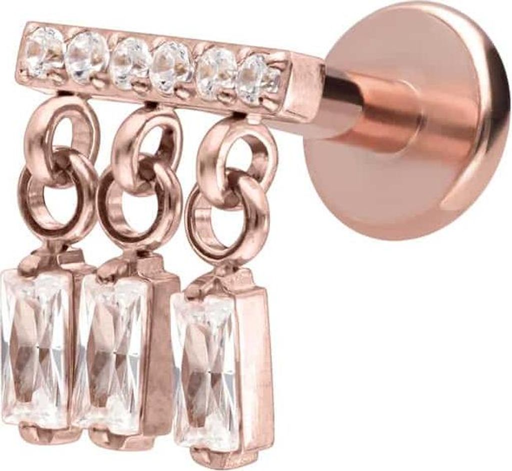 Ohrpiercing, Nasenpiercing Titan Labret mit Innengewinde WINDSPIEL RoséGold Stablänge: 7mm | Stabstärke: 1,6mm