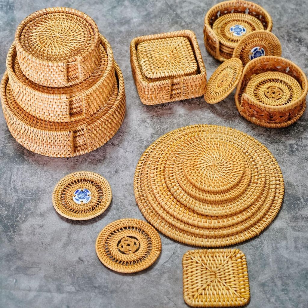 Spot vietnamesische Rattan-Untersetzer, runde Desktop-Tee-Untersetzer, Herbst-Rattan-Esstisch, Western-Matte, Isolierung, Tee-Set, Zubehör, Großh...