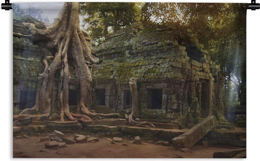 MuchoWow Wandteppich Wandbehang Baumwurzeln über dem alten Ta Prohm-Tempel in Angkor Wat 120x80 cm Tapisserie Dekoration Wandtuch - Wanddekorati...