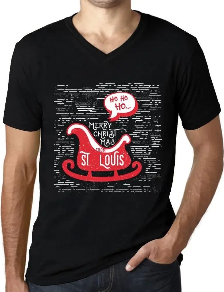 Herren Grafik T-Shirt V-Ausschnitt Ho ho ho Frohe Weihnachten aus St Louis – Ho Ho Ho Merry Christmas From St Louis – Öko-Verantwortlich Vintage