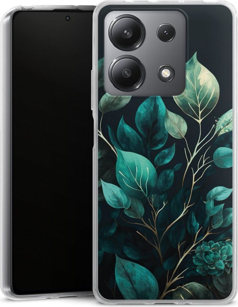 DeinDesign Handyhülle für Xiaomi Redmi Note 13 5G Silikon Hülle Case Smartphone Schutzhülle Blätter schwarz Eukalyptus