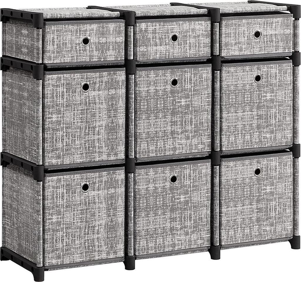Schraubenloses Regal mit Stoffboxen